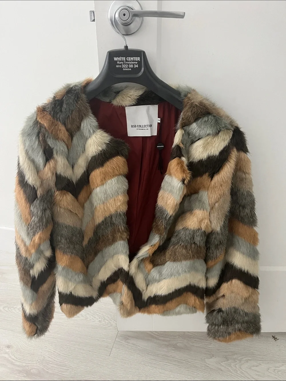 BSB Collection Multicolor Chevron Faux Fur Teddy Jacket